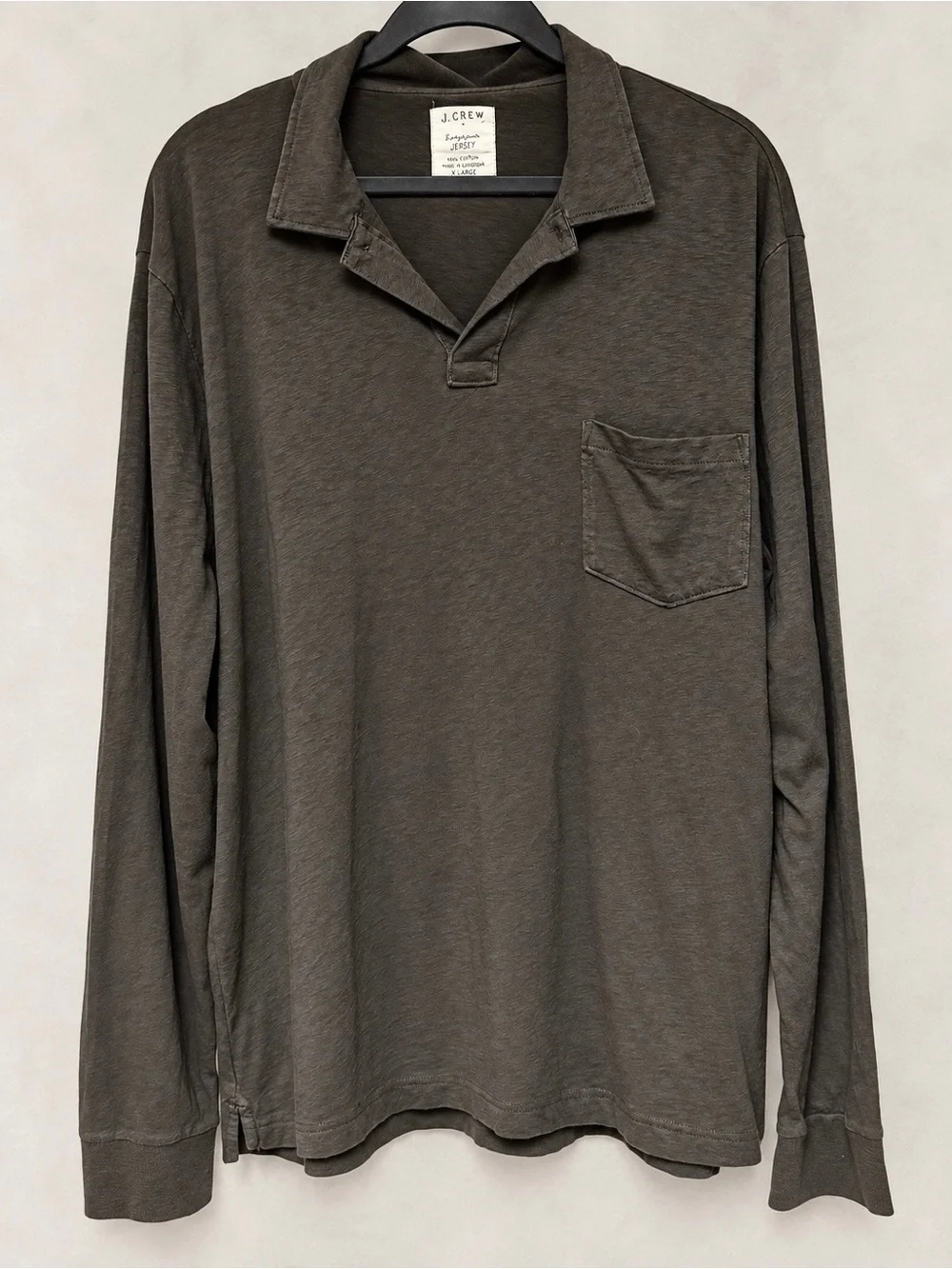 J.Crew Rugged Jersey Polo Shirt Men’s XL Brown Cotton Long Sleeve Pocket